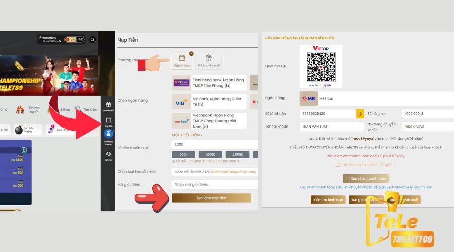 Nạp tiền Tele789 khá đơn giản 